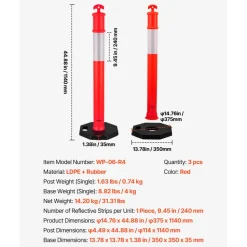 VEVOR 2 Pack Traffic Delineator Posts, 48 inches Traffic Safety Cones with Fillable Base and Reflective Strips, Heavy Duty Delineator Posts for Construction Site, Parking Lot, Crowd Control, Red