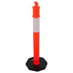 VEVOR 2 Pack Traffic Delineator Posts, 48 inches Traffic Safety Cones with Fillable Base and Reflective Strips, Heavy Duty Delineator Posts for Construction Site, Parking Lot, Crowd Control, Red