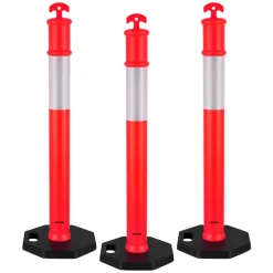 VEVOR 2 Pack Traffic Delineator Posts, 48 inches Traffic Safety Cones with Fillable Base and Reflective Strips, Heavy Duty Delineator Posts for Construction Site, Parking Lot, Crowd Control, Red