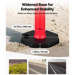 VEVOR 2 Pack Traffic Delineator Posts, 48 inches Traffic Safety Cones with Fillable Base and Reflective Strips, Heavy Duty Delineator Posts for Construction Site, Parking Lot, Crowd Control, Red
