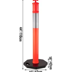 VEVOR 3Pack Traffic Delineator Posts 44 Inch Height, Orange Delineator Cones with Rubber Base 16 inch, PE Delineator Post Kit 10 inch Reflective Band for Construction Sites, Facility Management etc.