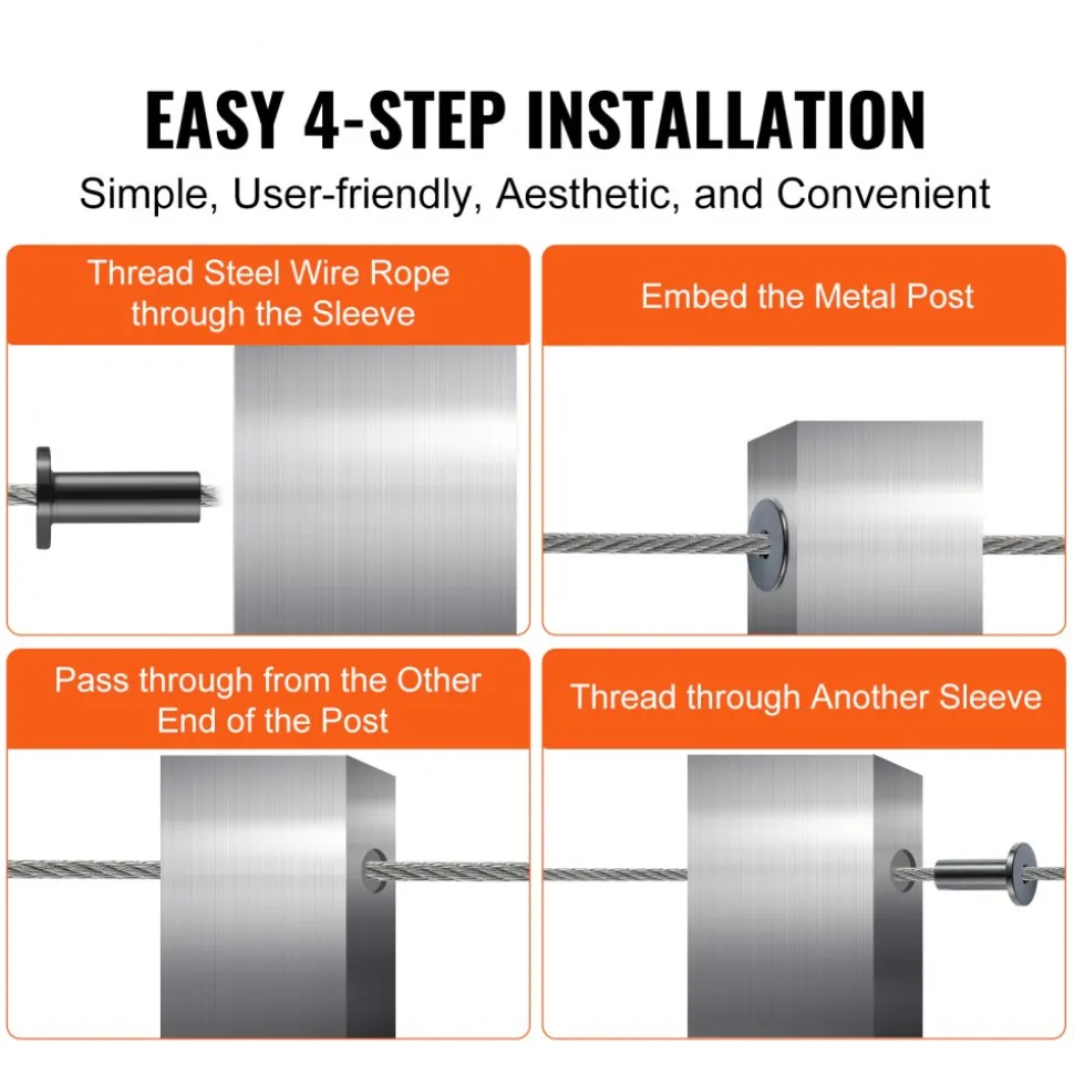 VEVOR 101 Pack T316 Stainless Steel Protector Sleeves for 1/8" Wire Rope Cable Railing, DIY Balustrade T316 Marine Grade, Come with A Free Drill Bit, Black