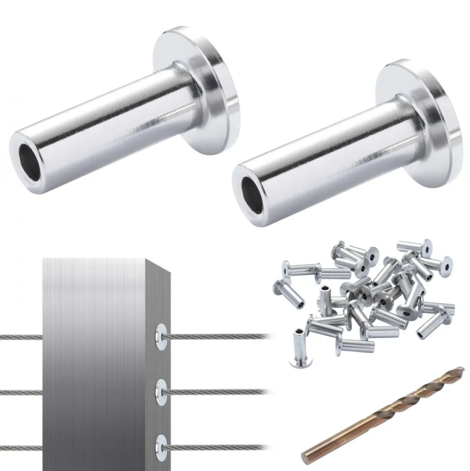 VEVOR 121 Pack T316 Stainless Steel Protector Sleeves for 1/8" Wire Rope Cable Railing, DIY Balustrade T316 Marine Grade, Come with A Free Drill Bit, Silver