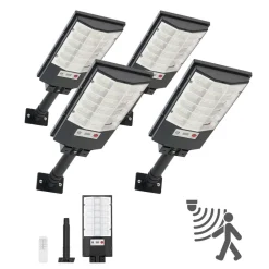 VEVOR 4 Pack 500W Solar Street Lights Outdoor, 50000LM, Commercial Parking Lot Lights Dusk to Dawn, LED Flood Security Lamp with Motion Sensor, IP65 Waterproof Outdoor Lighting, for Driveway Yard