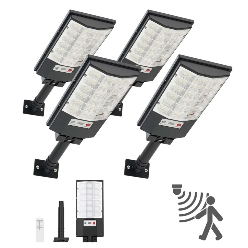 VEVOR 4 Pack 500W Solar Street Lights Outdoor, 50000LM, Commercial Parking Lot Lights Dusk to Dawn, LED Flood Security Lamp with Motion Sensor, IP65 Waterproof Outdoor Lighting, for Driveway Yard