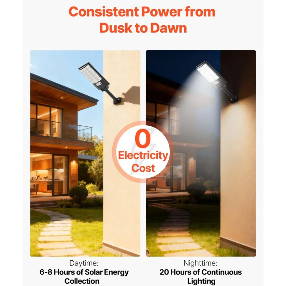 VEVOR 4 Pack 500W Solar Street Lights Outdoor, 50000LM, Commercial Parking Lot Lights Dusk to Dawn, LED Flood Security Lamp with Motion Sensor, IP65 Waterproof Outdoor Lighting, for Driveway Yard