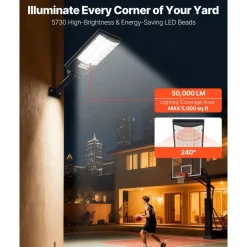 VEVOR 4 Pack 500W Solar Street Lights Outdoor, 50000LM, Commercial Parking Lot Lights Dusk to Dawn, LED Flood Security Lamp with Motion Sensor, IP65 Waterproof Outdoor Lighting, for Driveway Yard