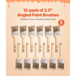 VEVOR Paint Brushes, 12 Piece Angle Paint Brush, Treated Wood Handle, Paint Brush Set for All Latex and Oil Paints & Stains, Wood Stain Brushes for Cabinets, Walls, Fences, Interior & Exterior Use
