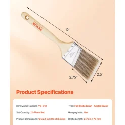 VEVOR Paint Brushes, 12 Piece Angle Paint Brush, Treated Wood Handle, Paint Brush Set for All Latex and Oil Paints & Stains, Wood Stain Brushes for Cabinets, Walls, Fences, Interior & Exterior Use