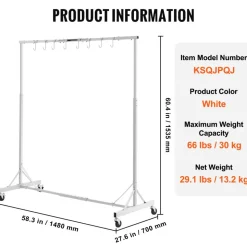 VEVOR Painting Rack, 5 ft-7 ft Adjustable Height, 66 lbs Capacity Automotive Paint Rack Stand, 8 Hooks Painting Drying Rack with 4 Swiveling Wheels, Auto Body Stand for Auto Repair Shops & Garage