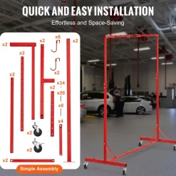 VEVOR Painting Rack, 1500 -2000 mm Adjustable Height, 66 lbs Capacity Automotive Paint Rack Stand, 8 Hooks Painting Drying Rack with 4 Swiveling Wheels, Auto Body Stand for Auto Repair Shops & Garage