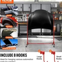 VEVOR Painting Rack, 1500 -2000 mm Adjustable Height, 66 lbs Capacity Automotive Paint Rack Stand, 8 Hooks Painting Drying Rack with 4 Swiveling Wheels, Auto Body Stand for Auto Repair Shops & Garage