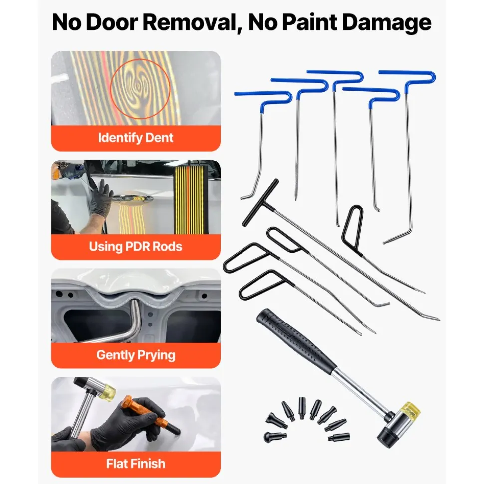 VEVOR Paintless Dent Removal Rods, 89 PCS Paintless Dent Repair Tools, Golden Lifter Puller Car Dent Repair Kit, Glue Puller Tabs Dent Puller Kit for Auto Dent Removal, Minor Dents, Door Dings