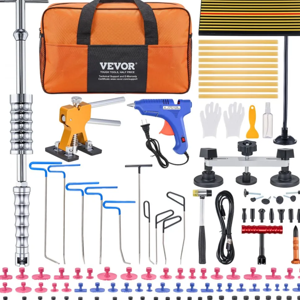 VEVOR Paintless Dent Removal Rods, 89 PCS Paintless Dent Repair Tools, Golden Lifter Puller Car Dent Repair Kit, Glue Puller Tabs Dent Puller Kit for Auto Dent Removal, Minor Dents, Door Dings