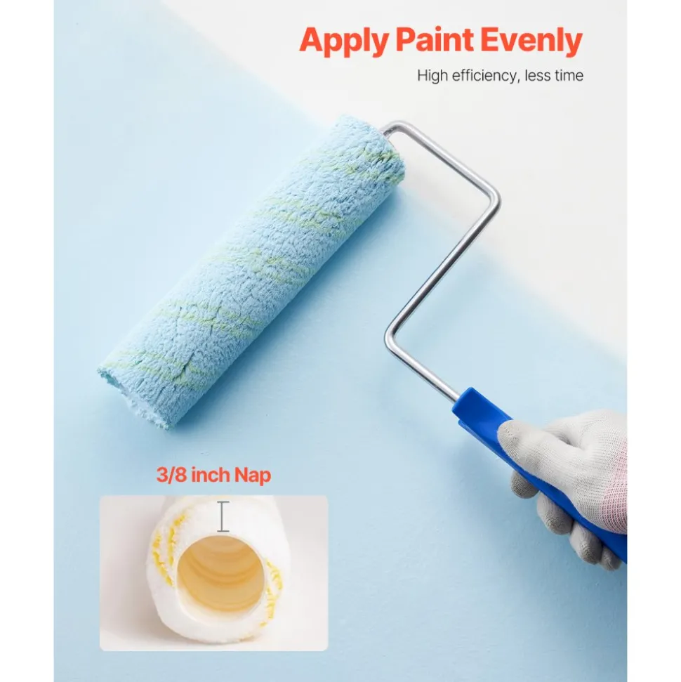 VEVOR Paint Roller Covers, 12 Pack 9 Inch Shedless Roller Covers, 3/8 Inch Nap High Dense Roller Covers for Roller Frame & Paint Roller Kit, Paint Rollers for Painting Walls, House Painting Supplies