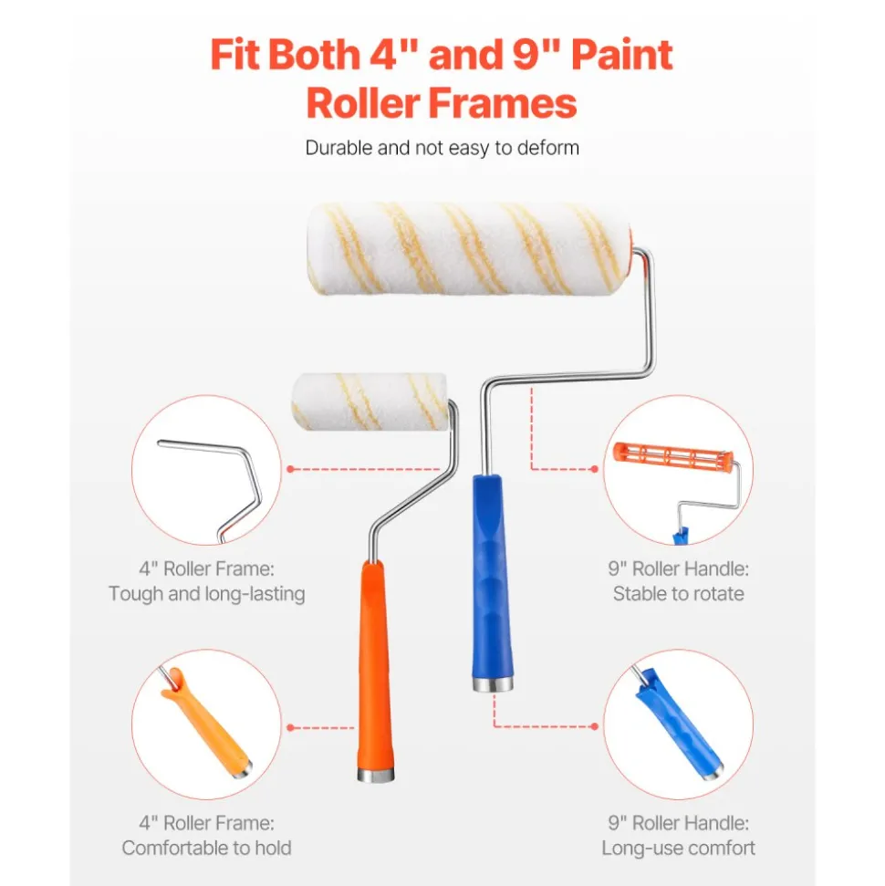 VEVOR Paint Roller Kit, 19 Piece Paint Roller Set, 4" and 9" Paint Rollers with 3/8" Naps, Paint Roller Frames, Paint Tray, Roller Covers, Paint Kit for Painting Walls, Professional or Home Owners