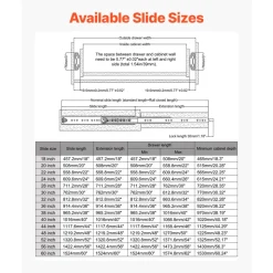VEVOR 1 Pair Full Extension Drawer Slides 18 20 22 28 30 32 36 38 40 44 48 52 56 60 in, 500 lbs Load Capacity Locking Drawer Slides, Ball Bearing with Lock Side Mount Drawer Slide Rail