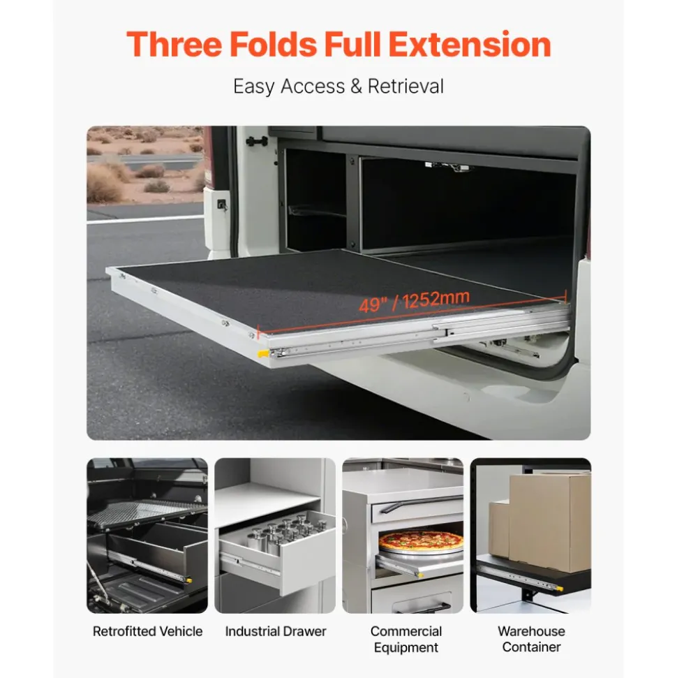 VEVOR 1 Pair Full Extension Drawer Slides 48 in, 500 lbs Load Capacity Locking Drawer Slides, Ball Bearing with Lock Side Mount Drawer Slide Rail