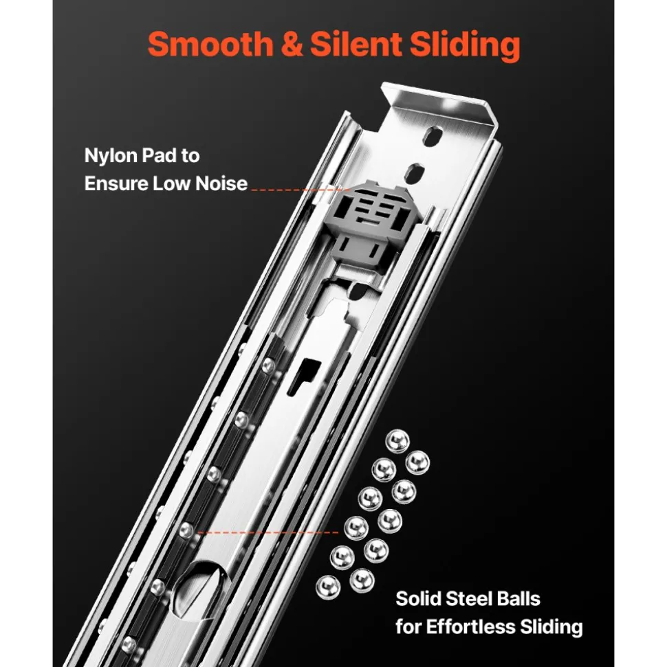 VEVOR 1 Pair Full Extension Drawer Slides 48 in, 500 lbs Load Capacity Locking Drawer Slides, Ball Bearing with Lock Side Mount Drawer Slide Rail