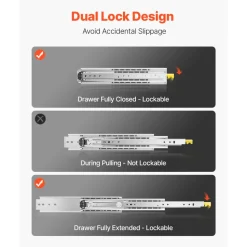 VEVOR 1 Pair Full Extension Drawer Slides 18 20 22 28 30 32 36 38 40 44 48 52 56 60 in, 500 lbs Load Capacity Locking Drawer Slides, Ball Bearing with Lock Side Mount Drawer Slide Rail