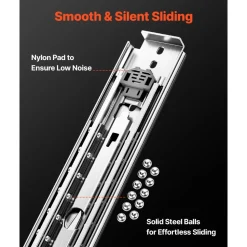 VEVOR 1 Pair Full Extension Drawer Slides 18 20 22 28 30 32 36 38 40 44 48 52 56 60 in, 500 lbs Load Capacity Locking Drawer Slides, Ball Bearing with Lock Side Mount Drawer Slide Rail