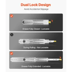 VEVOR 1 Pair Full Extension Drawer Slides 18 20 22 28 30 32 36 38 40 44 48 52 56 60 in, 500 lbs Load Capacity Locking Drawer Slides, Ball Bearing with Lock Side Mount Drawer Slide Rail