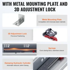 VEVOR 6 Pairs of 18 Inch Drawer Bottom Side Mount Rails, Heavy Duty Full Ball Bearing Extension Steel Track, Soft-Close Noiseless Guide Glides Cabinet Kitchen Runners with Locking Mechanism, 100 Lbs