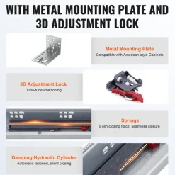 VEVOR 6 Pairs of 15 Inch Drawer Bottom Side Mount Rails, Heavy Duty Full Ball Bearing Extension Steel Track, Soft-Close Noiseless Guide Glides Cabinet Kitchen Runners with Locking Mechanism, 100 Lbs