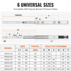 VEVOR 6 Pairs of 18 Inch Drawer Slides Side Mount Rails, Heavy Duty Full Extension Steel Track, Soft-Close Noiseless Guide Glides Cabinet Kitchen Runners with Ball Bearing, 100 Lbs Load Capacity