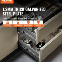 VEVOR 10 Pairs of 18 Inch Drawer Slides Side Mount Rails, Heavy Duty Full Extension Steel Track, Soft-Close Noiseless Guide Glides Cabinet Kitchen Runners with Ball Bearing, 100 Lbs Load Capacity