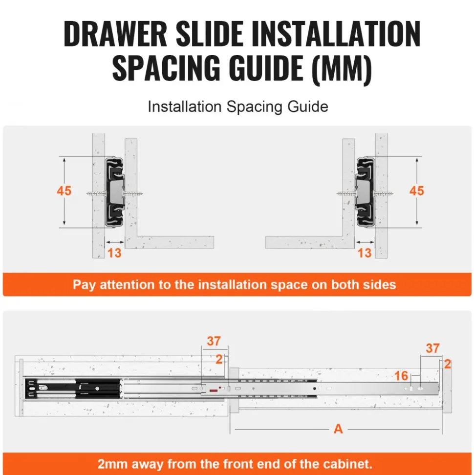 VEVOR 10 Pairs of 14 Inch Drawer Slides Side Mount Rails, Heavy Duty Full Extension Steel Track, Soft-Close Noiseless Guide Glides Cabinet Kitchen Runners with Ball Bearing, 100 Lbs Load Capacity