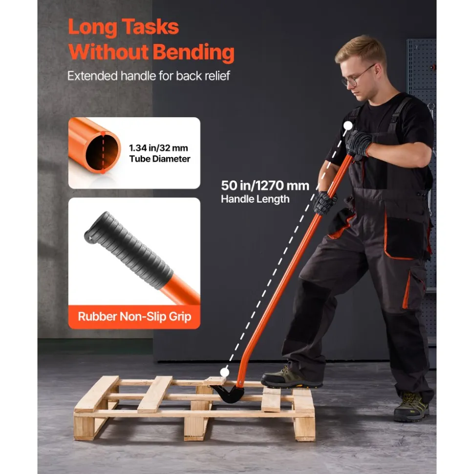 VEVOR Pallet Buster Tool, 44 Inch Carbon Steel Handle Wrecking Pry Bar, 2000 lbs Weight Capacity, Heavy Duty Deck Board Removal Tool, Breaker Bar for Flooring, Framing, Roofing, Trim, Drywall