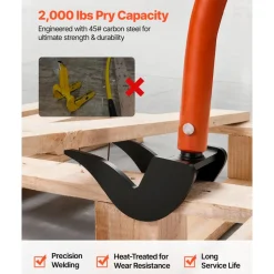 VEVOR Pallet Buster Tool, 44 Inch Carbon Steel Handle Wrecking Pry Bar, 2000 lbs Weight Capacity, Heavy Duty Deck Board Removal Tool, Breaker Bar for Flooring, Framing, Roofing, Trim, Drywall