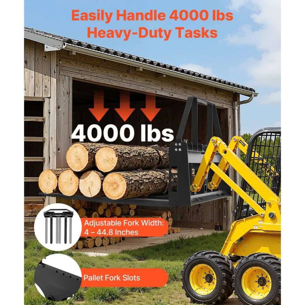 VEVOR Pallet Fork Frame Attachment with 48-inch Skid Steer Pallet Forks 4000 lbs