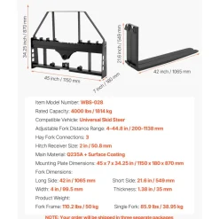 VEVOR Pallet Fork Frame Attachment with 42-inch Skid Steer Pallet Forks 4000 lbs