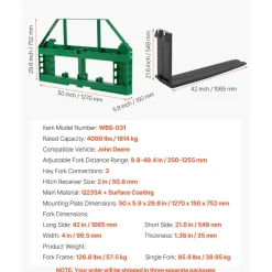 VEVOR Pallet Fork Frame Attachment with 42-inch Skid Steer Forks for JD Tractors