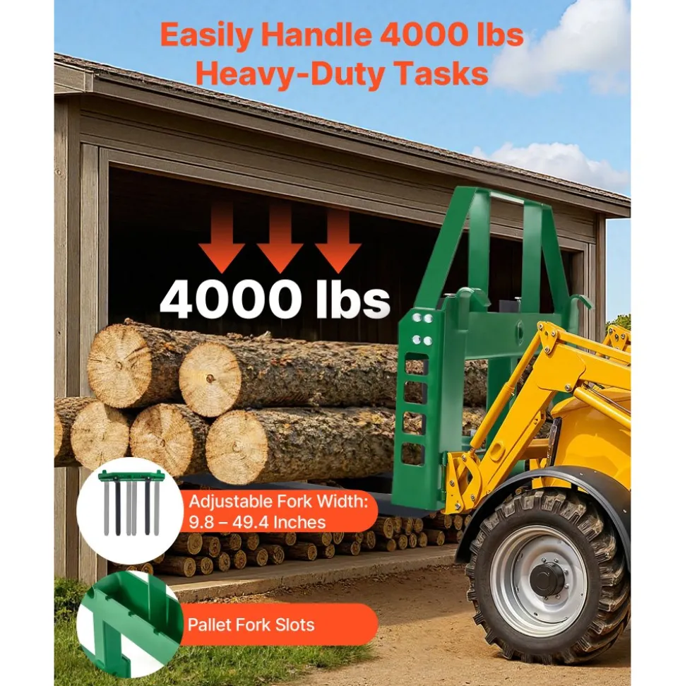 VEVOR Pallet Fork Frame Attachment with 42-inch Skid Steer Forks for JD Tractors