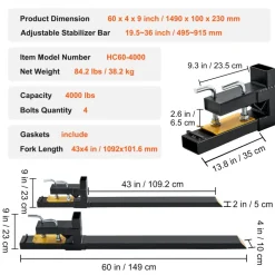 VEVOR Pallet Forks, 4000 lbs Capacity clamp on Pallet Forks, 60