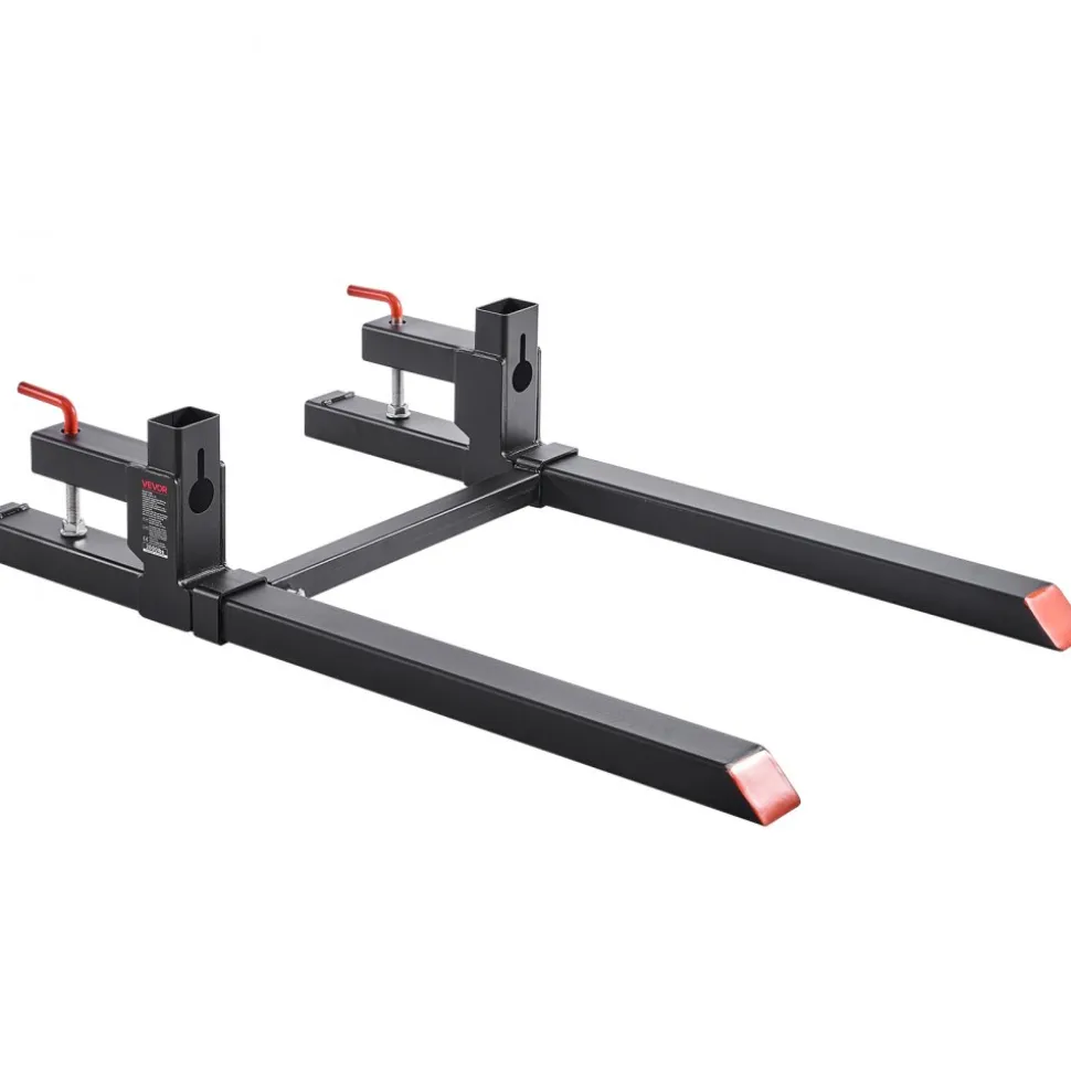 VEVOR Pallet Forks, 2000 lbs Clamp on Pallet Forks, 43-Inch Total Length Heavy-Duty Tractor Fork with Adjustable Stabilizer Bar for Tractor Attachments, Loader Bucket, and Skid Steer, Black