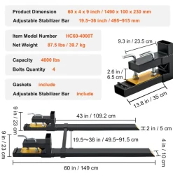 VEVOR Pallet Forks, 4000 lbs Clamp on Pallet Forks, 60" Total Length Heavy Duty Pallet Forks with Adjustable Stabilizer bar, Tractor Bucket Forks for Tractor Attachments, Skid Steer, Loader Bucket