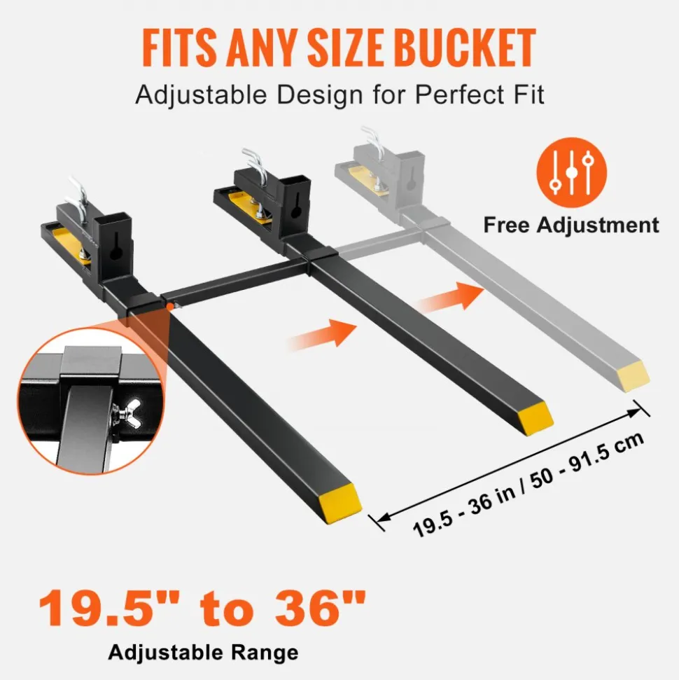 VEVOR Pallet Forks, 4000 lbs Clamp on Pallet Forks, 60" Total Length Heavy Duty Pallet Forks with Adjustable Stabilizer bar, Tractor Bucket Forks for Tractor Attachments, Skid Steer, Loader Bucket