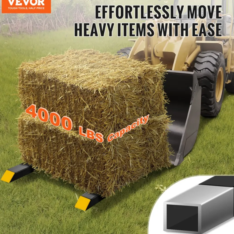 VEVOR Pallet Forks, 4000 lbs Clamp on Pallet Forks, 60" Total Length Heavy Duty Pallet Forks with Adjustable Stabilizer bar, Tractor Bucket Forks for Tractor Attachments, Skid Steer, Loader Bucket
