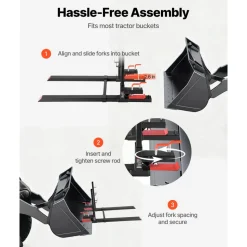 VEVOR Pallet Forks, 4000 lbs Clamp on Pallet Forks, 60-Inch Total Length Heavy-Duty Tractor Fork with Anti-Tilt Bar & Adjustable Stabilizer Bar, Fit for Loader Bucket Skid Steer Tractor, Black