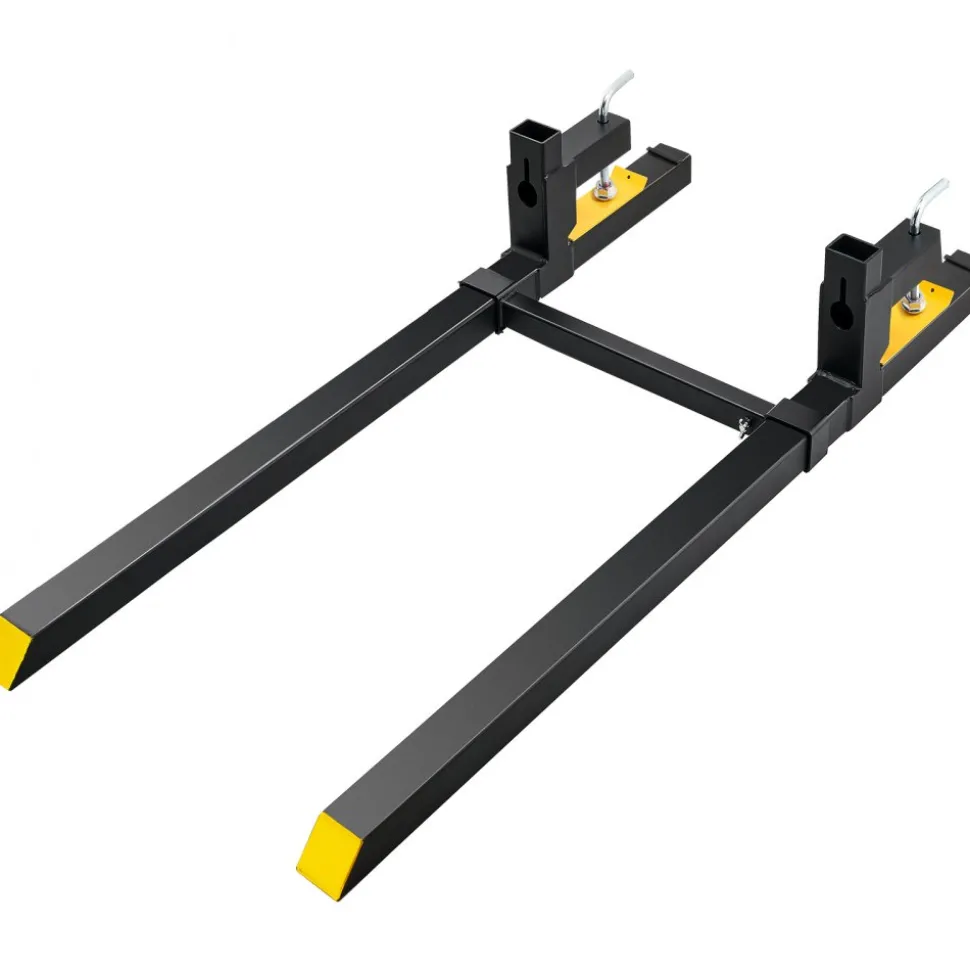 VEVOR Pallet Forks, 2000 lbs Tractor Bucket Forks, 60" Total Length Clamp on Pallet Forks with Adjustable Stabilizer bar, Heavy Duty Pallet Forks for Tractor Attachments, Skid Steer, Loader Bucket