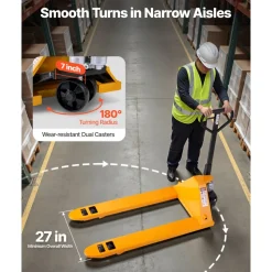 VEVOR Pallet Jack, 5500 lbs Load Capacity, Manual Pallet Truck with 48L x 27W Inch Forks for Material Handling, 3.35-7.1 Inch Fork Lift Height Range, Suitable for Warehouse, Supermarket, Manufacturing