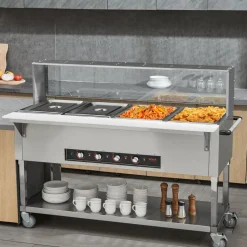 VEVOR 4-Pan Commercial Food Warmer, 4 x 20.6QT Electric Steam Table, 2000W Professional Buffet Catering Food Warmer with Acrylic Sneeze Guard, Food Grade Stainless Steel Server for Party Restaurant