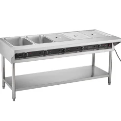 VEVOR 5-Pan Commercial Food Warmer, Electric Steam Table with Independent Temperature Control, 750W x 5 Stainless Steel Buffet Catering Food Warmer with Undershelf and Workspace, for Restaurant