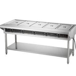 VEVOR 5-Pan Commercial Food Warmer, Electric Steam Table with Independent Temperature Control, 750W x 5 Stainless Steel Buffet Catering Food Warmer with Undershelf and Workspace, for Restaurant