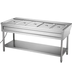 VEVOR 5-Pan Commercial Food Warmer, Electric Steam Table with Independent Temperature Control, 750W x 5 Stainless Steel Buffet Catering Food Warmer with Undershelf and Workspace, for Restaurant