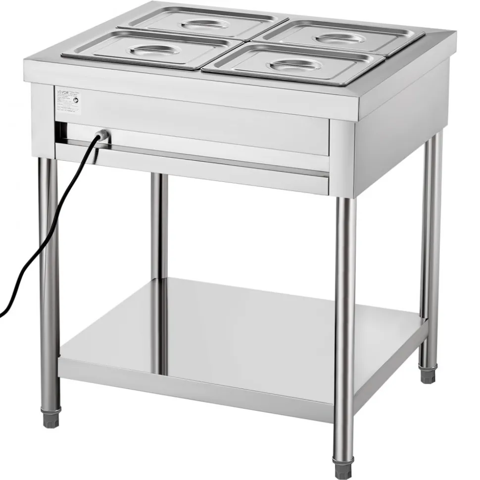 VEVOR 4-Pan Commercial Food Warmer, 4 x 1/2 Pans Electric Steam Table, 1500W Professional Buffet Catering Food Warmer with Undershelf, Stainless Steel Server for Restaurant Party Hotel